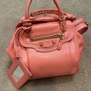 Balenciaga Rose Lambskin Leather Giant 12 Gold Sac Convertible Backpack Bag